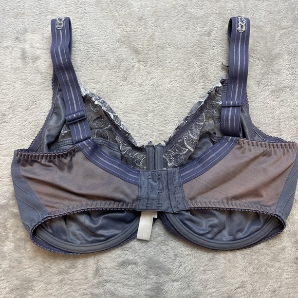 Prima Donna Deaville Full Cup Bra Size EU 80H/US 36H Blue Lace Floral Semi Sheer - Picture 3 of 8